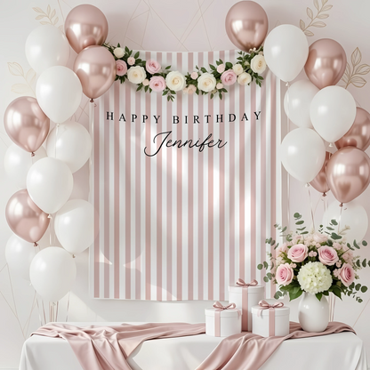 Green Striped Birthday Tapestry Personalized Happy Birthday Banner Custom Name Party Backdrop