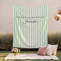 Green Striped Birthday Tapestry Personalized Happy Birthday Banner Custom Name Party Backdrop