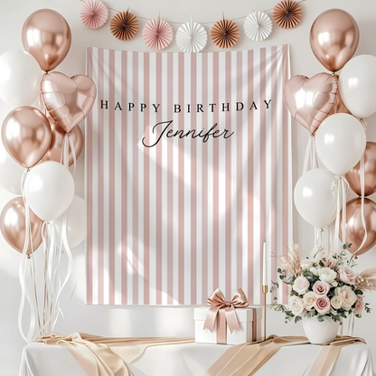 Green Striped Birthday Tapestry Personalized Happy Birthday Banner Custom Name Party Backdrop