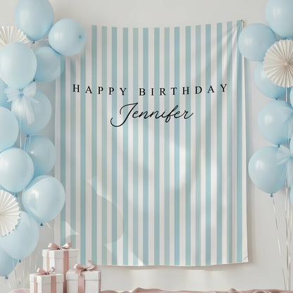 Green Striped Birthday Tapestry Personalized Happy Birthday Banner Custom Name Party Backdrop