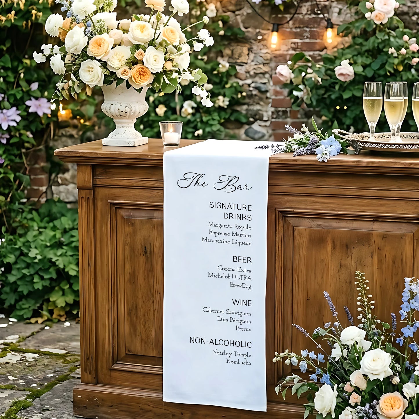 Wedding Bar Menu Table Runner Personalized Cocktail Menu Custom Wedding Bar Decor