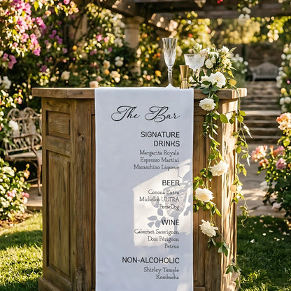 Wedding Bar Menu Table Runner Personalized Cocktail Menu Custom Wedding Bar Decor