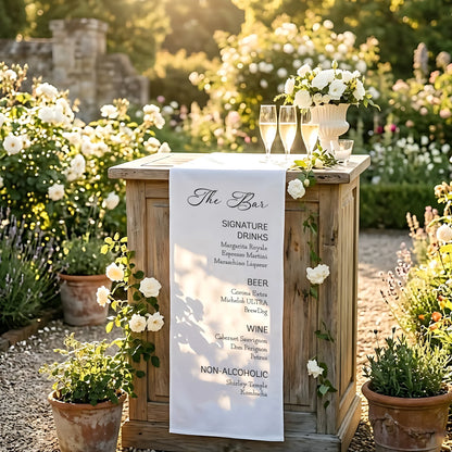 Wedding Bar Menu Table Runner Personalized Cocktail Menu Custom Wedding Bar Decor