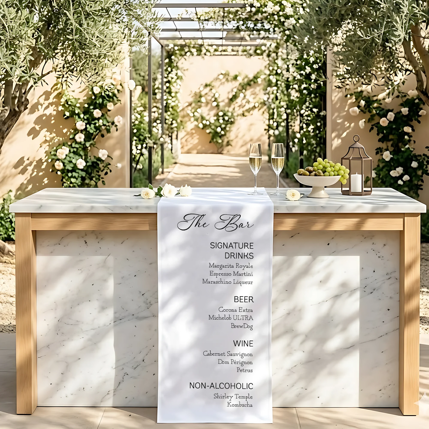 Wedding Bar Menu Table Runner Personalized Cocktail Menu Custom Wedding Bar Decor