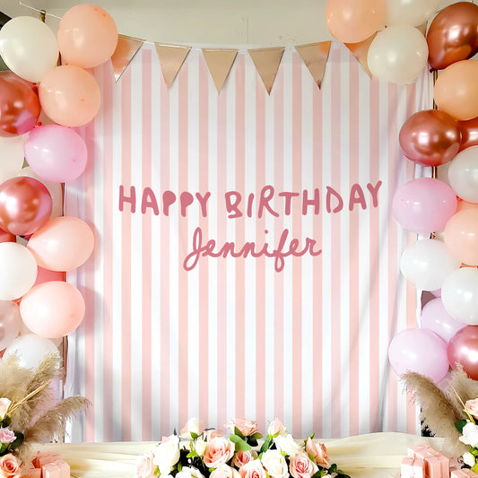 Pink Striped Birthday Tapestry Personalized Happy Birthday Banner Custom Name Party Backdrop