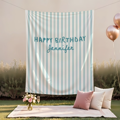 Pink Striped Birthday Tapestry Personalized Happy Birthday Banner Custom Name Party Backdrop