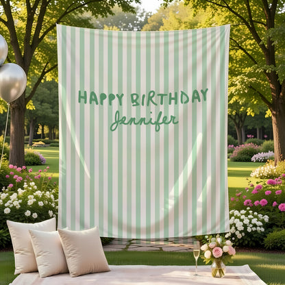 Pink Striped Birthday Tapestry Personalized Happy Birthday Banner Custom Name Party Backdrop