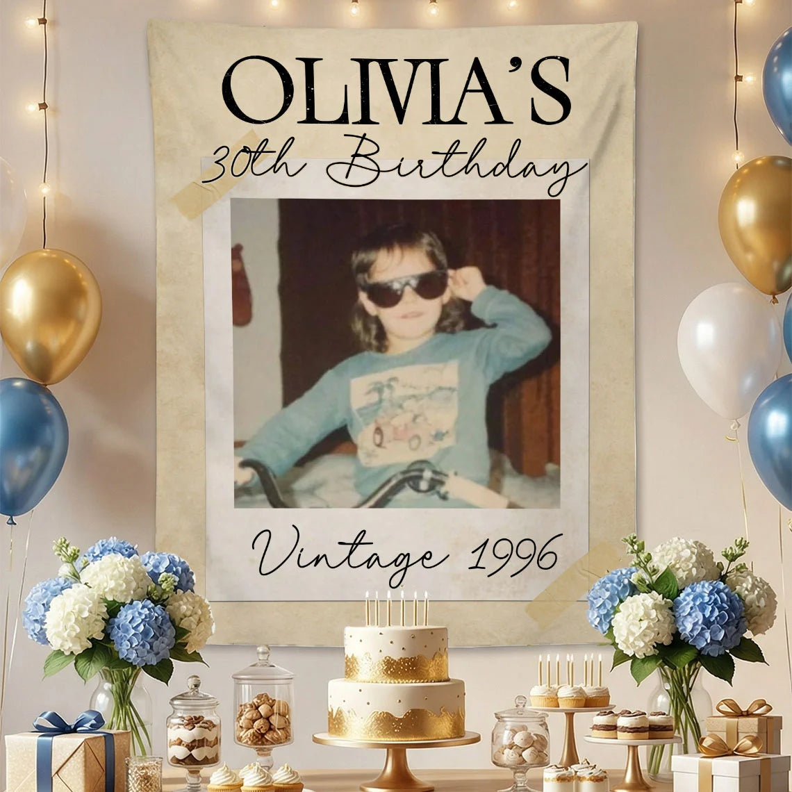 Vintage 1996 Birthday Tapestry Custom Photo 30th Birthday Banner Personalized Party Backdrop