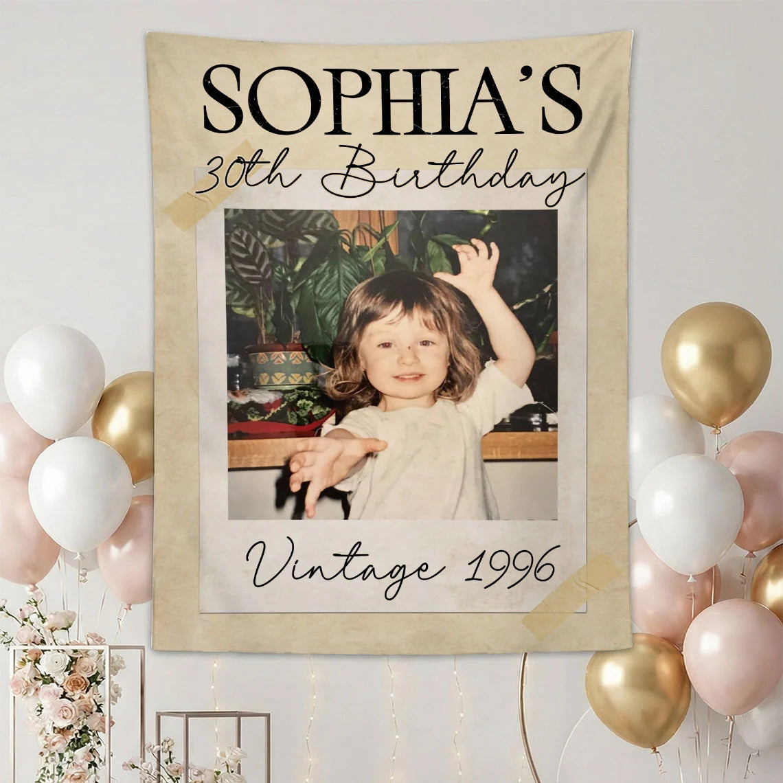 Vintage 1996 Birthday Tapestry Custom Photo 30th Birthday Banner Personalized Party Backdrop