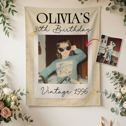 Vintage 1996 Birthday Tapestry Custom Photo 30th Birthday Banner Personalized Party Backdrop