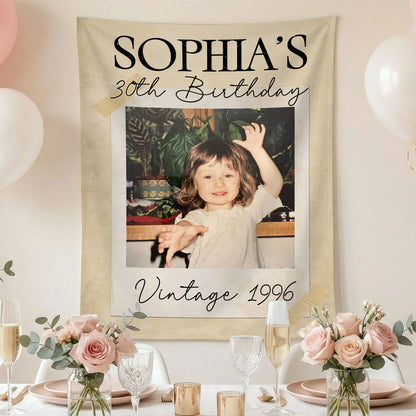 Vintage 1996 Birthday Tapestry Custom Photo 30th Birthday Banner Personalized Party Backdrop