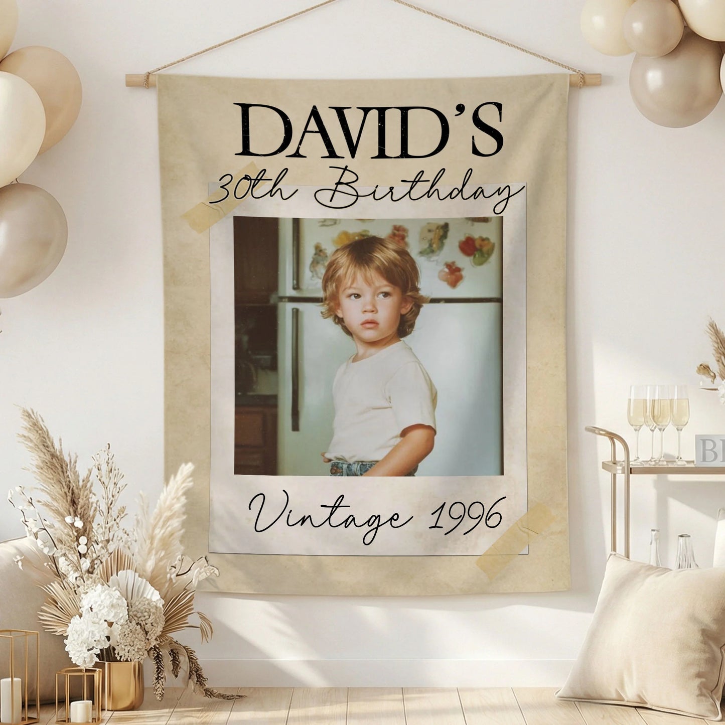 Vintage 1996 Birthday Tapestry Custom Photo 30th Birthday Banner Personalized Party Backdrop