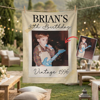 Vintage 1996 Birthday Tapestry Custom Photo 30th Birthday Banner Personalized Party Backdrop
