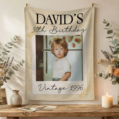Vintage 1996 Birthday Tapestry Custom Photo 30th Birthday Banner Personalized Party Backdrop