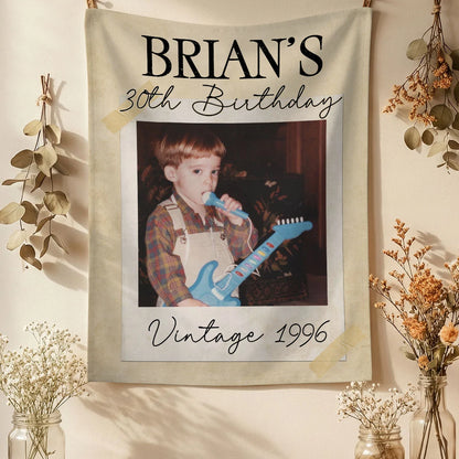 Vintage 1996 Birthday Tapestry Custom Photo 30th Birthday Banner Personalized Party Backdrop