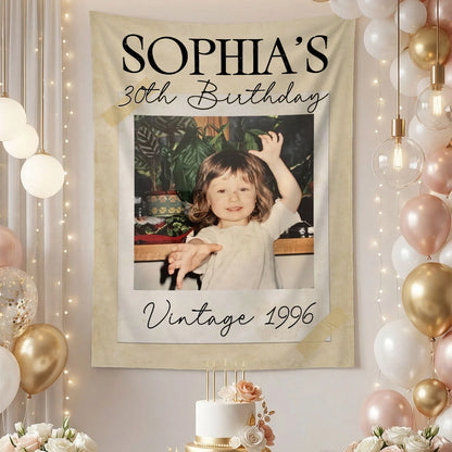 Vintage 1996 Birthday Tapestry Custom Photo 30th Birthday Banner Personalized Party Backdrop
