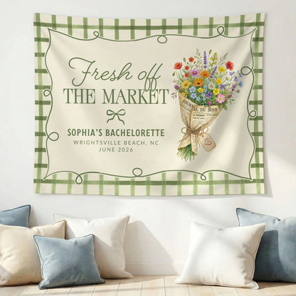Fresh Off the Market Bachelorette Tapestry Personalized Bridal Bachelorette Party Backdrop