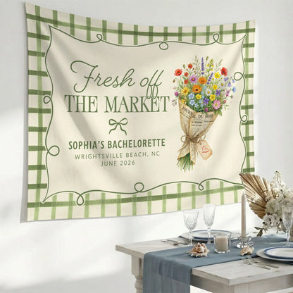 Fresh Off the Market Bachelorette Tapestry Personalized Bridal Bachelorette Party Backdrop