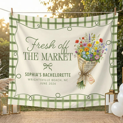 Fresh Off the Market Bachelorette Tapestry Personalized Bridal Bachelorette Party Backdrop