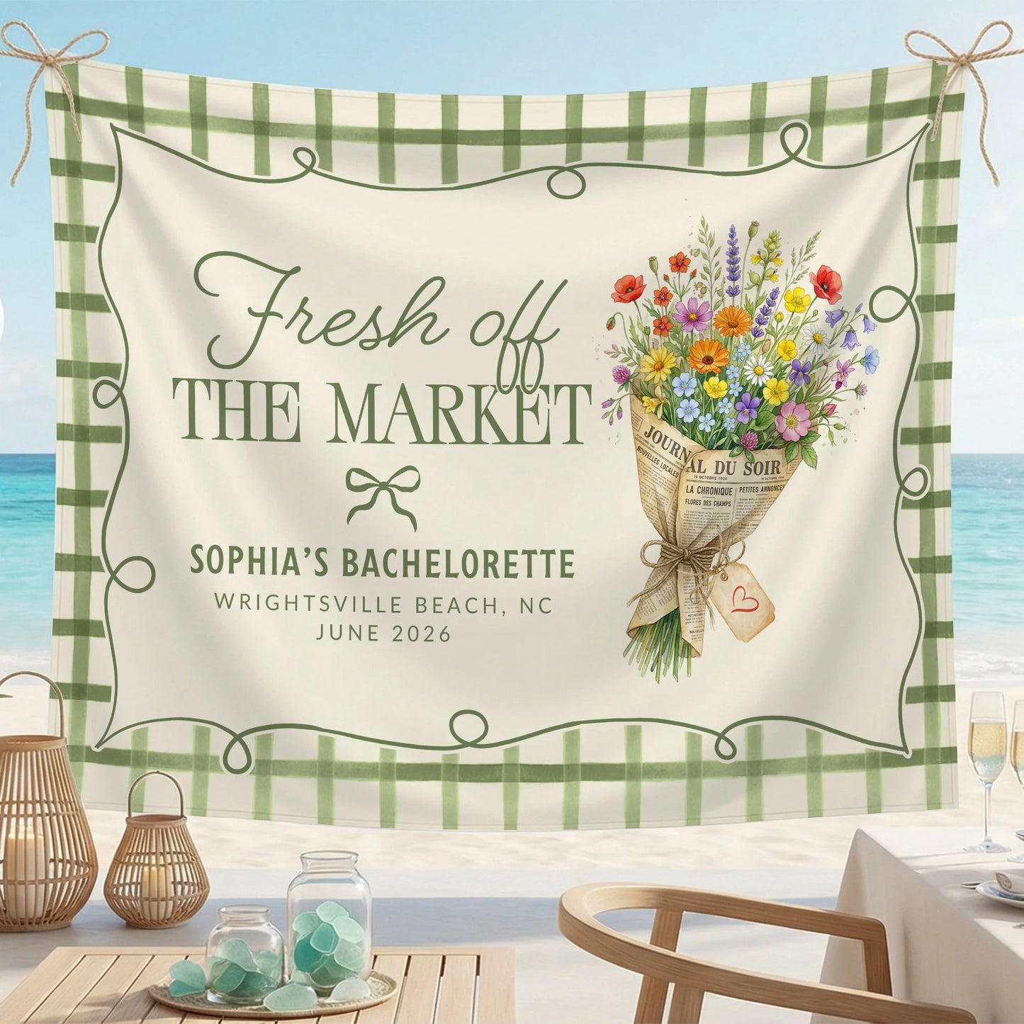 Fresh Off the Market Bachelorette Tapestry Personalized Bridal Bachelorette Party Backdrop