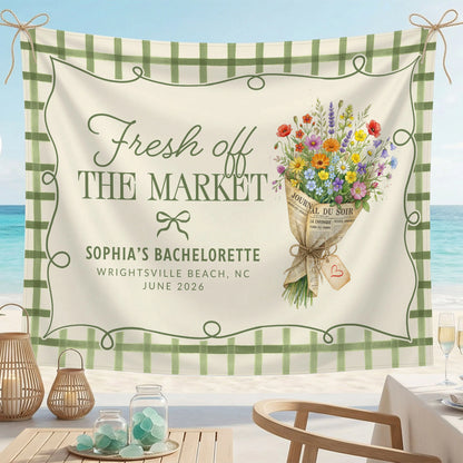Fresh Off the Market Bachelorette Tapestry Personalized Bridal Bachelorette Party Backdrop