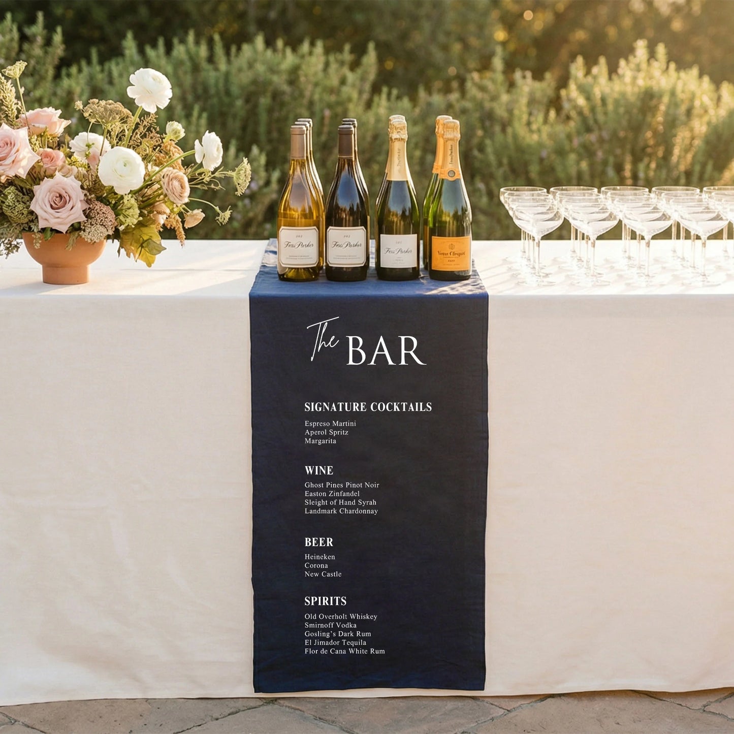 Wedding Bar Menu Table Runner Personalized Cocktail Menu Table Runner Custom Wedding Bar Decor