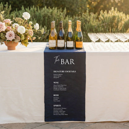 Wedding Bar Menu Table Runner Personalized Cocktail Menu Table Runner Custom Wedding Bar Decor