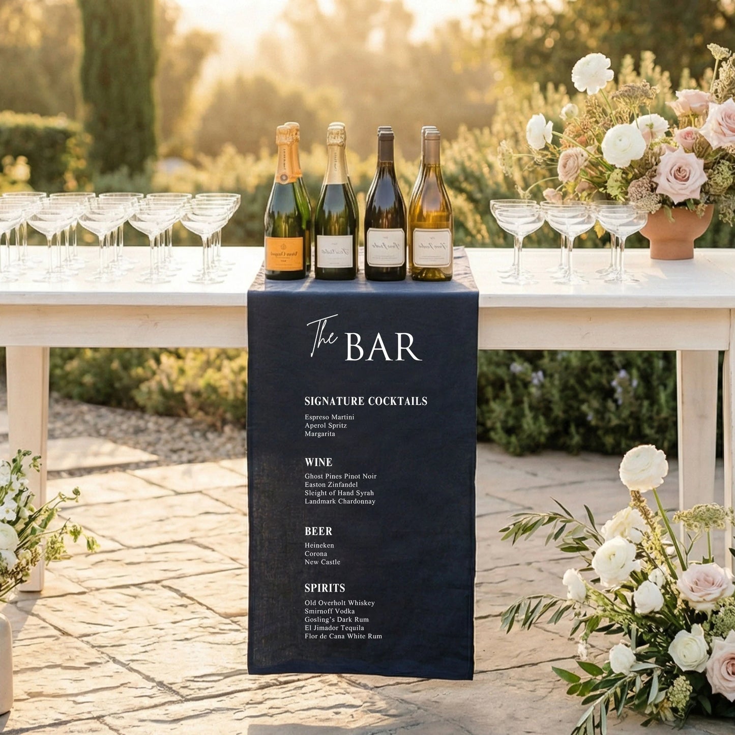 Wedding Bar Menu Table Runner Personalized Cocktail Menu Table Runner Custom Wedding Bar Decor