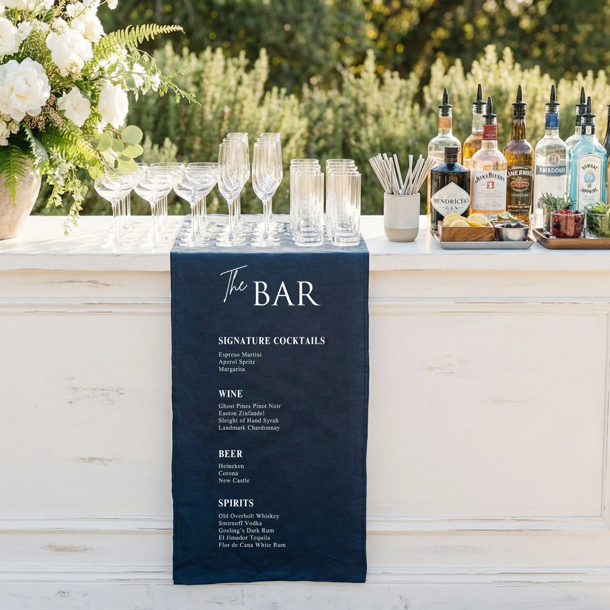 Wedding Bar Menu Table Runner Personalized Cocktail Menu Table Runner Custom Wedding Bar Decor