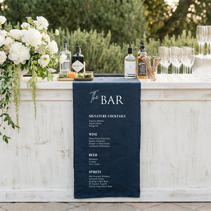 Wedding Bar Menu Table Runner Personalized Cocktail Menu Table Runner Custom Wedding Bar Decor