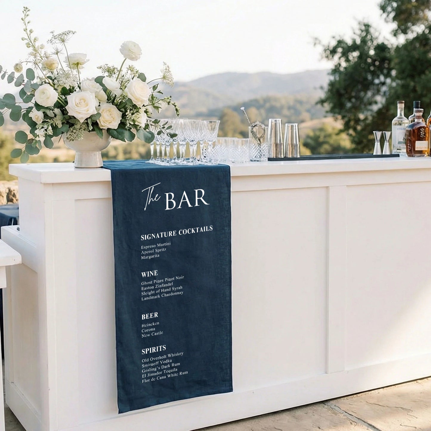 Wedding Bar Menu Table Runner Personalized Cocktail Menu Table Runner Custom Wedding Bar Decor