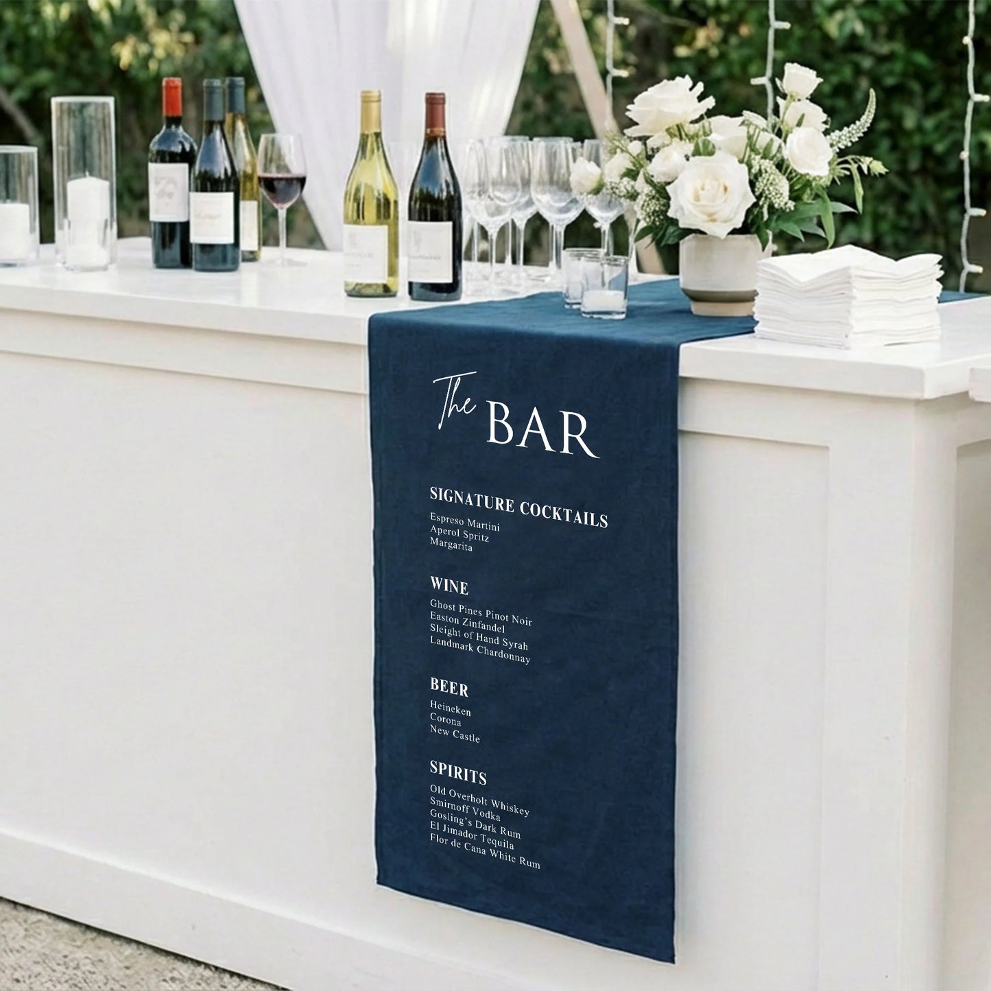 Wedding Bar Menu Table Runner Personalized Cocktail Menu Table Runner Custom Wedding Bar Decor