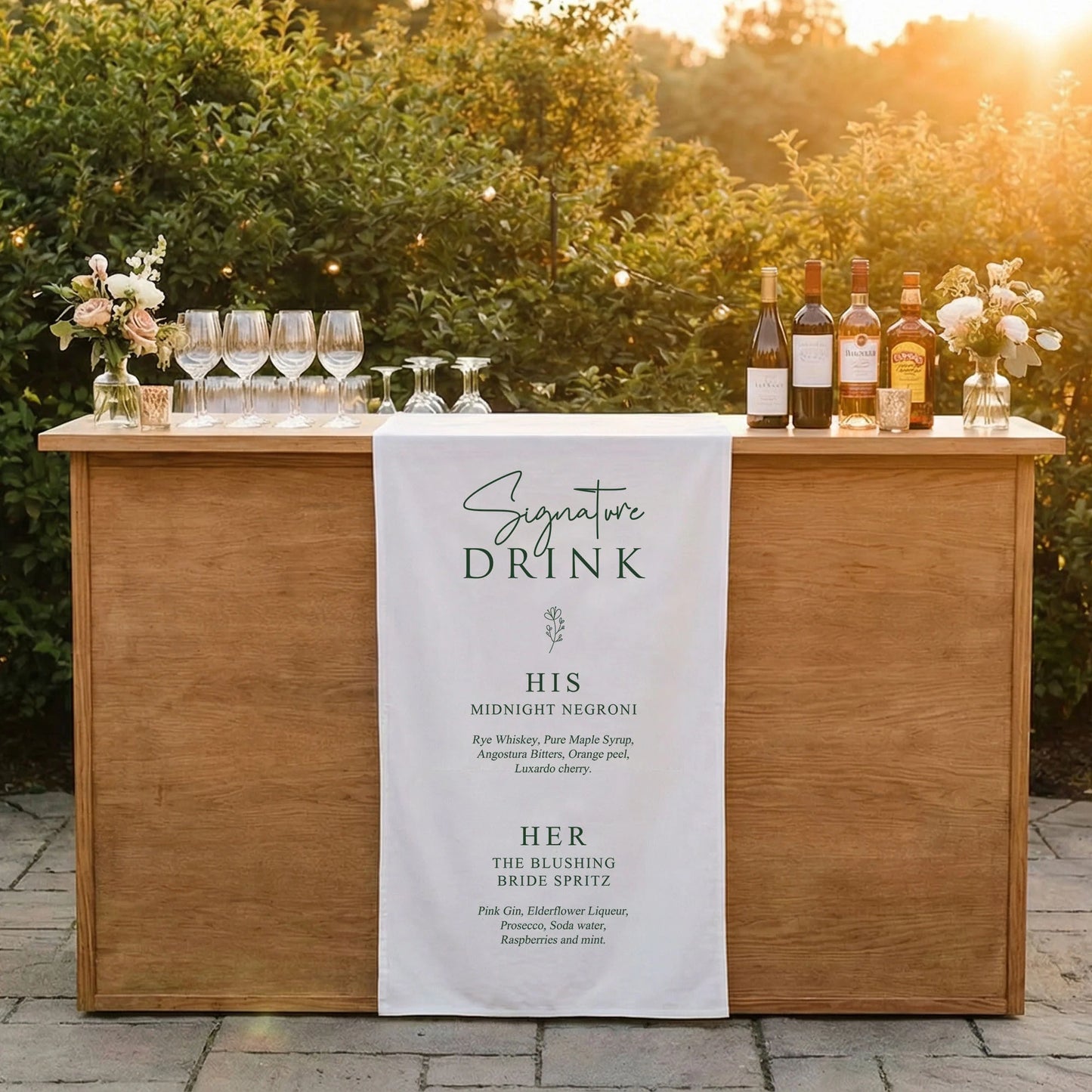 Wedding Signature Drink Table Runner Personalized Cocktail Menu Table Runner Custom Wedding Bar Decor