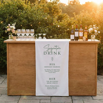 Wedding Signature Drink Table Runner Personalized Cocktail Menu Table Runner Custom Wedding Bar Decor