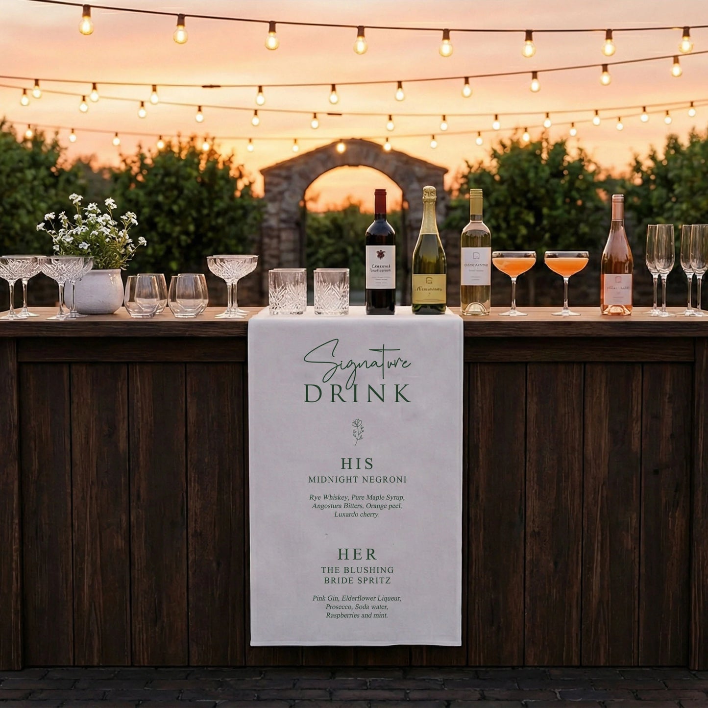 Wedding Signature Drink Table Runner Personalized Cocktail Menu Table Runner Custom Wedding Bar Decor