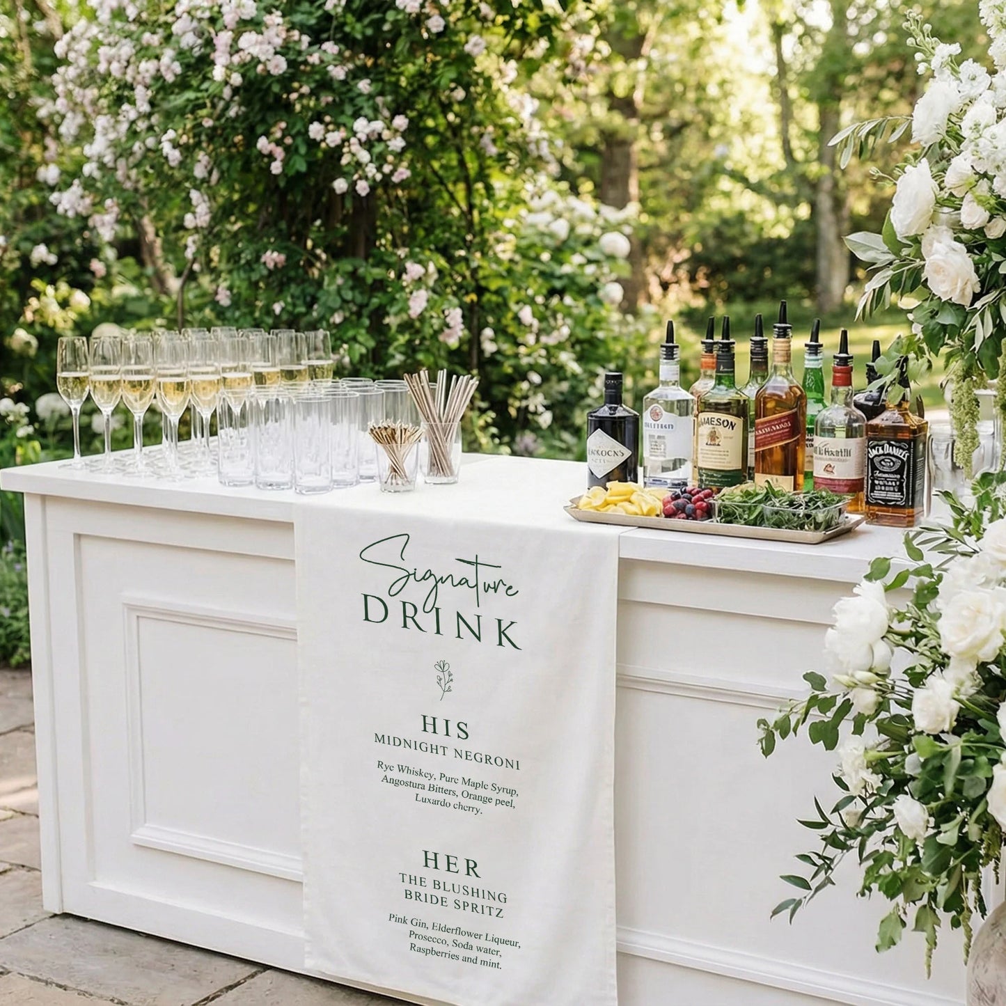Wedding Signature Drink Table Runner Personalized Cocktail Menu Table Runner Custom Wedding Bar Decor