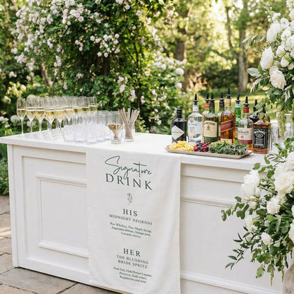 Wedding Signature Drink Table Runner Personalized Cocktail Menu Table Runner Custom Wedding Bar Decor
