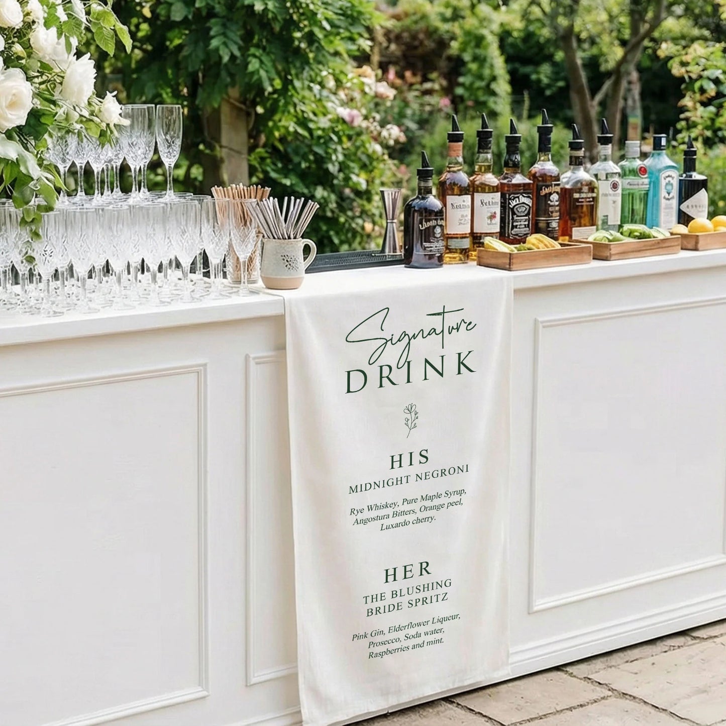 Wedding Signature Drink Table Runner Personalized Cocktail Menu Table Runner Custom Wedding Bar Decor