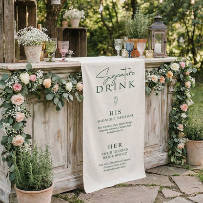 Wedding Signature Drink Table Runner Personalized Cocktail Menu Table Runner Custom Wedding Bar Decor