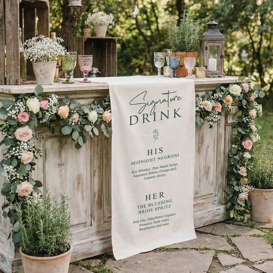 Wedding Signature Drink Table Runner Personalized Cocktail Menu Table Runner Custom Wedding Bar Decor