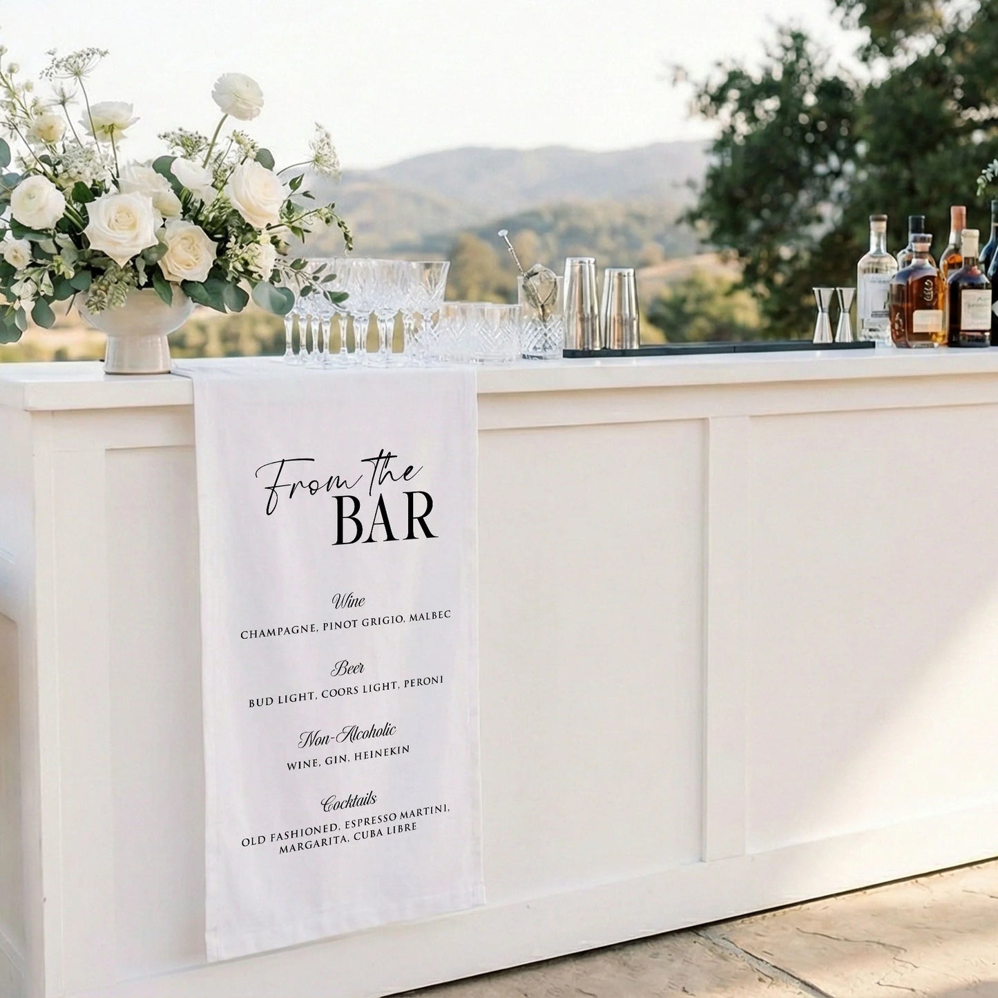 Wedding Signature Drink Table Runner Personalized Cocktail Menu Table Runner Custom Wedding Bar Decor