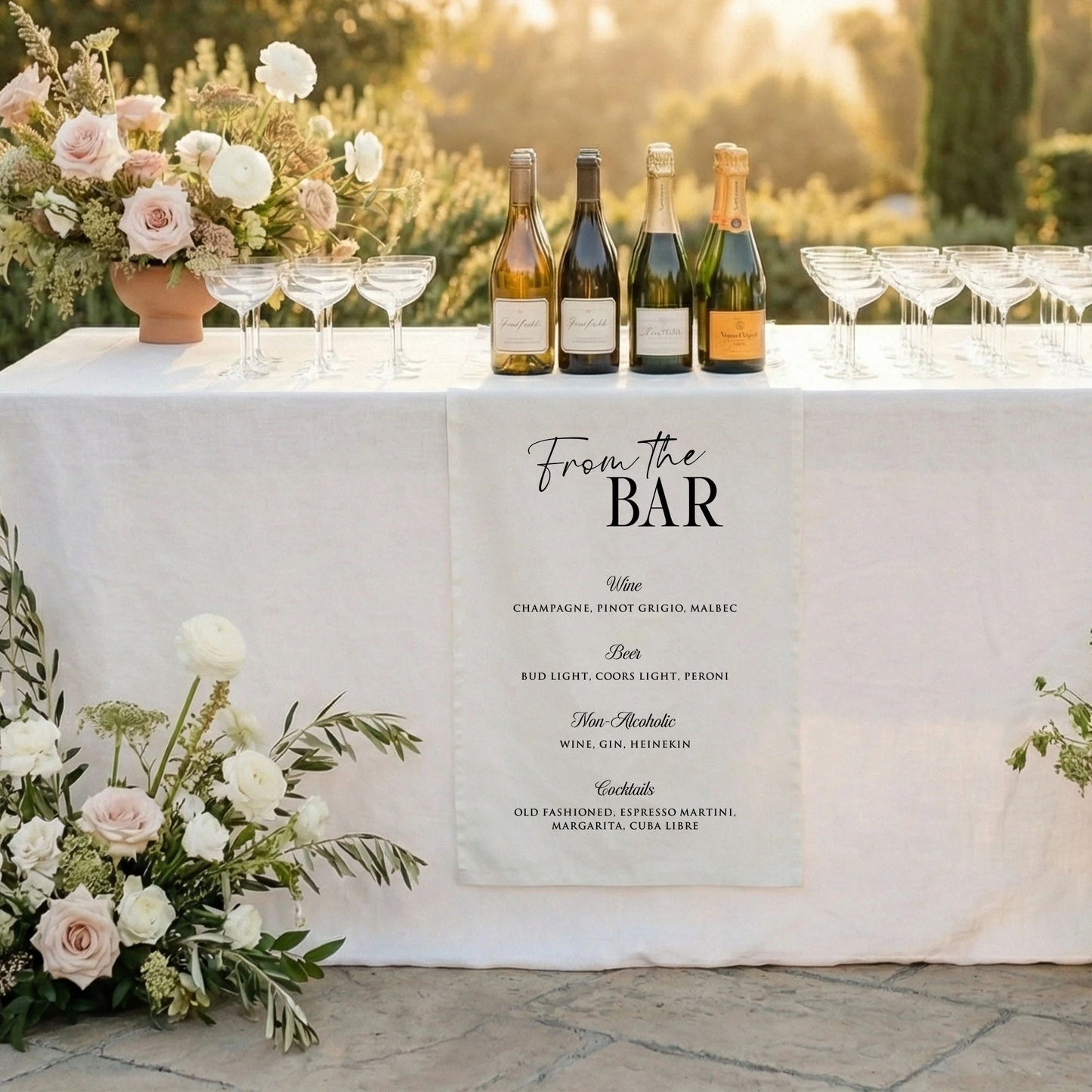 Wedding Signature Drink Table Runner Personalized Cocktail Menu Table Runner Custom Wedding Bar Decor