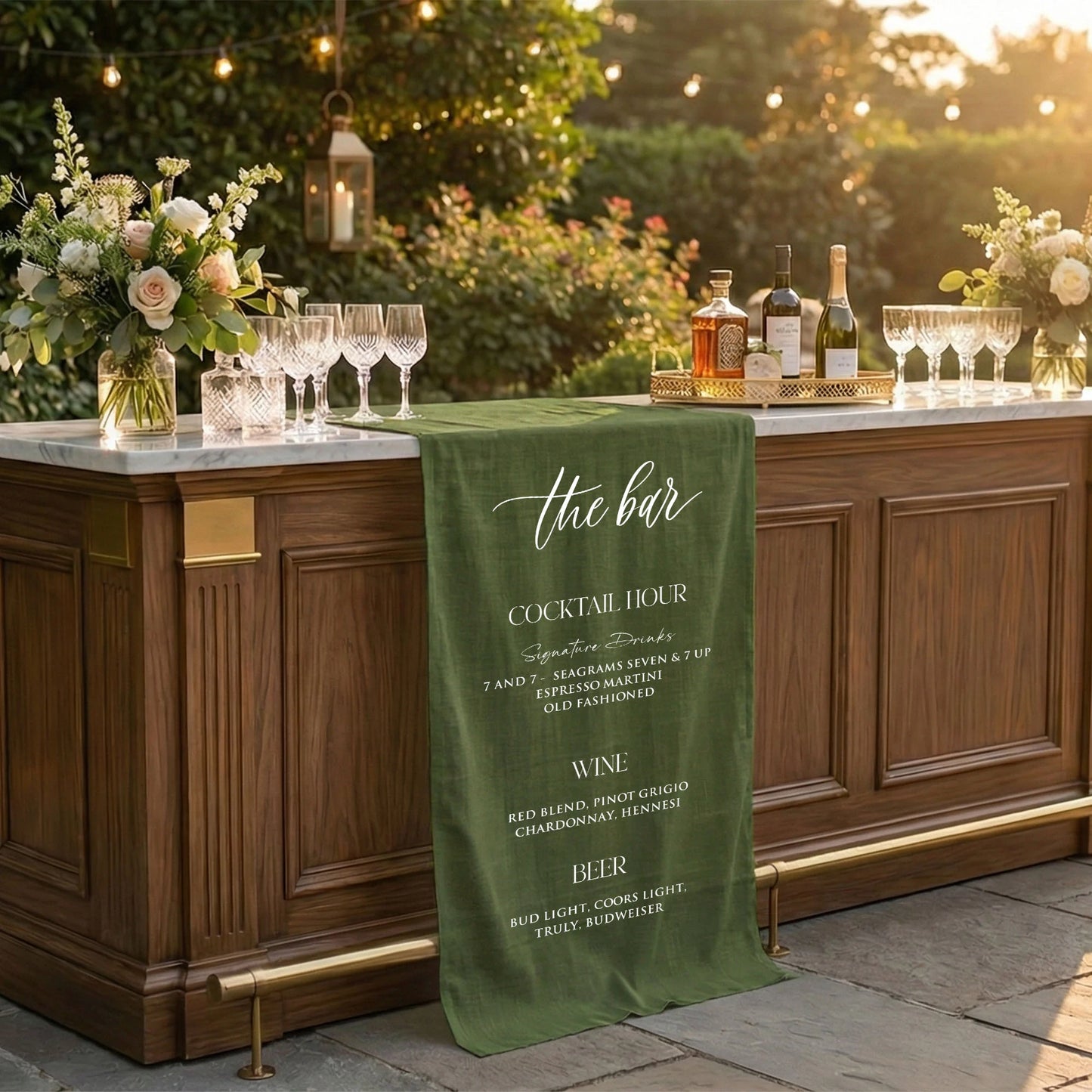 Wedding Bar Menu Table Runner Personalized Cocktail Hour Menu Table Runner Custom Wedding Bar Decor