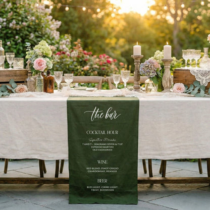 Wedding Bar Menu Table Runner Personalized Cocktail Hour Menu Table Runner Custom Wedding Bar Decor
