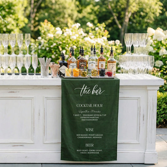 Wedding Bar Menu Table Runner Personalized Cocktail Hour Menu Table Runner Custom Wedding Bar Decor
