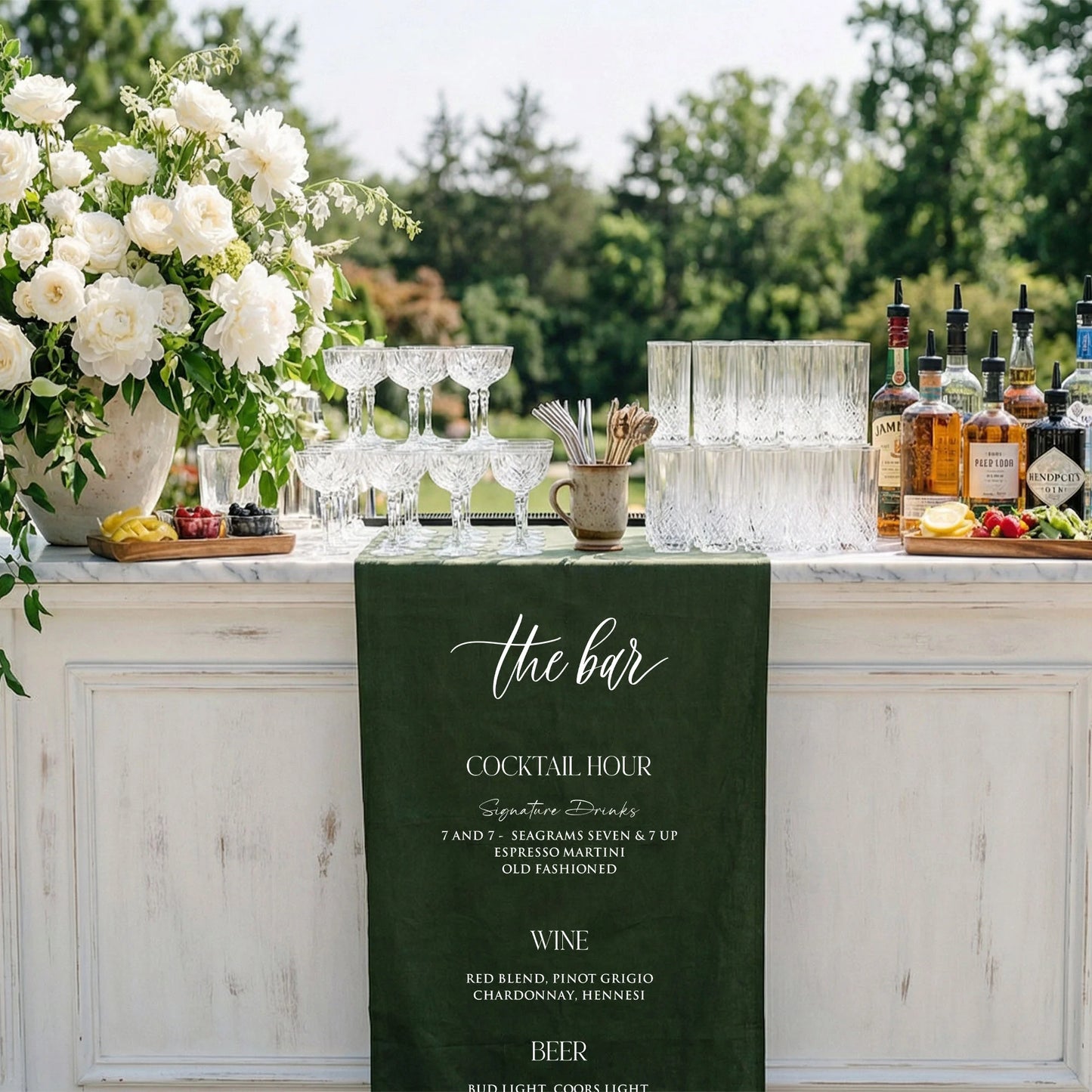 Wedding Bar Menu Table Runner Personalized Cocktail Hour Menu Table Runner Custom Wedding Bar Decor
