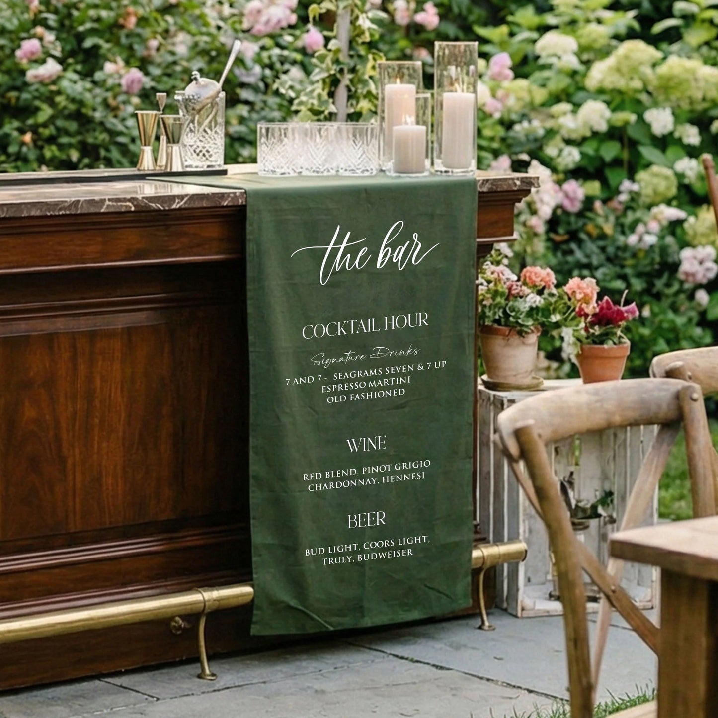 Wedding Bar Menu Table Runner Personalized Cocktail Hour Menu Table Runner Custom Wedding Bar Decor