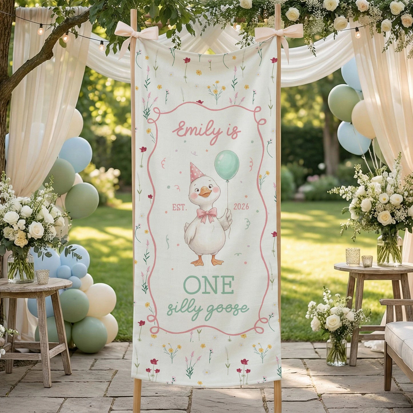 One Silly Goose First Birthday Banner Personalized Goose 1st Birthday Backdrop Custom Name Birthday Tapestry