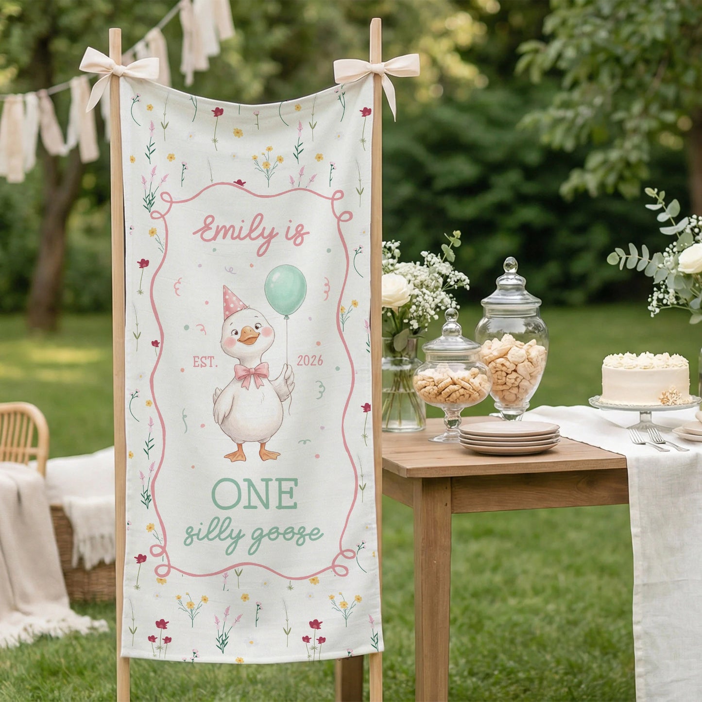 One Silly Goose First Birthday Banner Personalized Goose 1st Birthday Backdrop Custom Name Birthday Tapestry