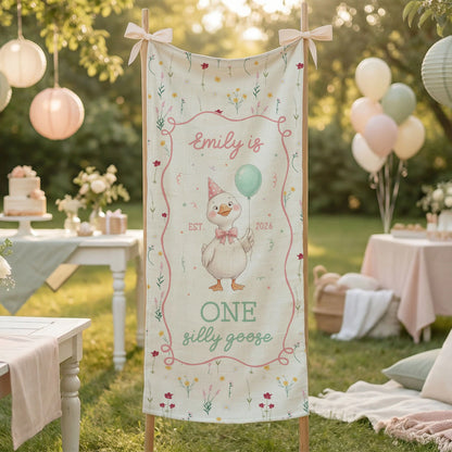 One Silly Goose First Birthday Banner Personalized Goose 1st Birthday Backdrop Custom Name Birthday Tapestry